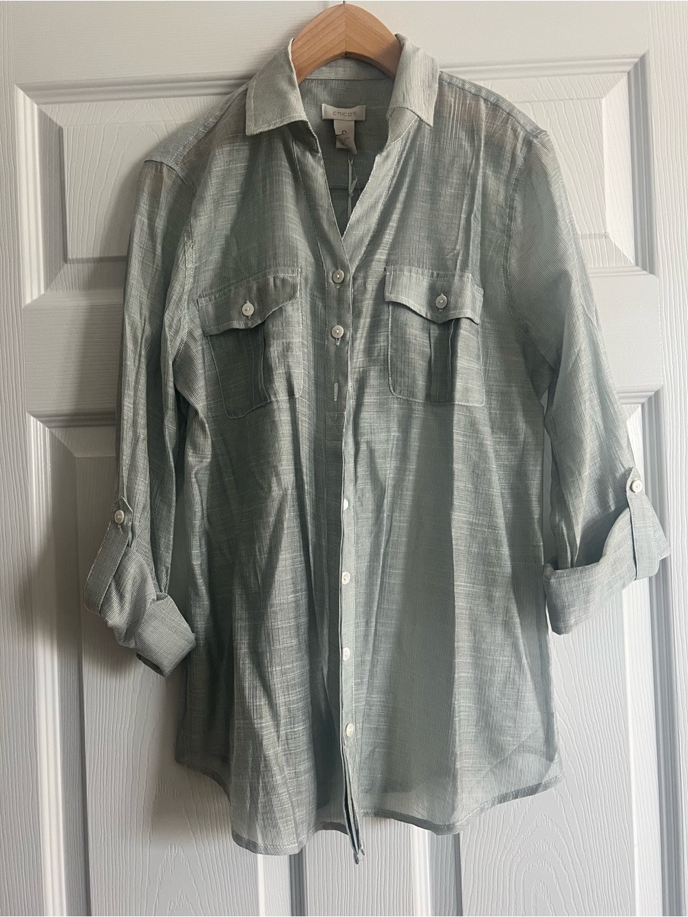 Chico's Light Sage Green Button-Down Shirt